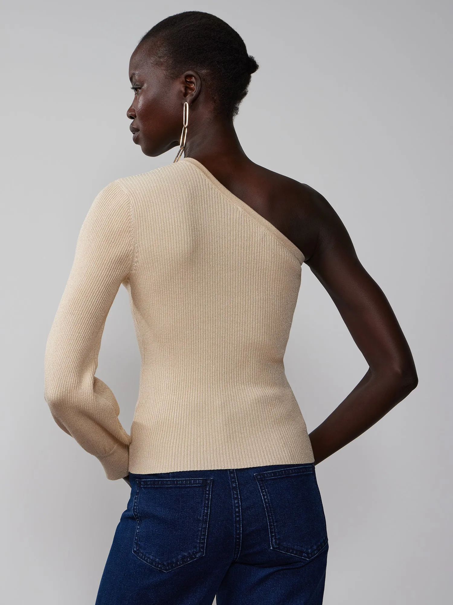 One-Shoulder Lurex Ribbed Sweater