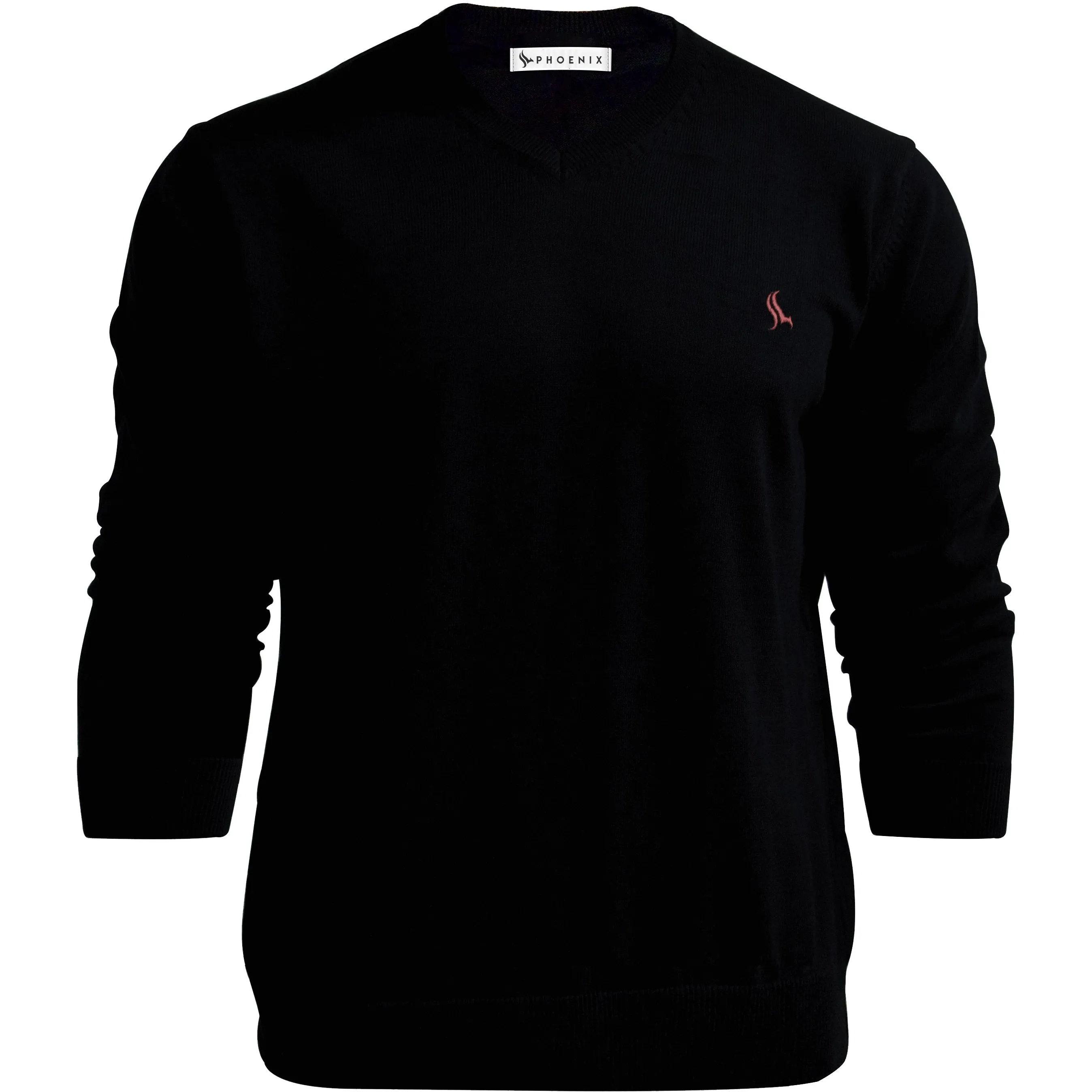 PHOENIX Black Cotton Men's Pullover V Neck