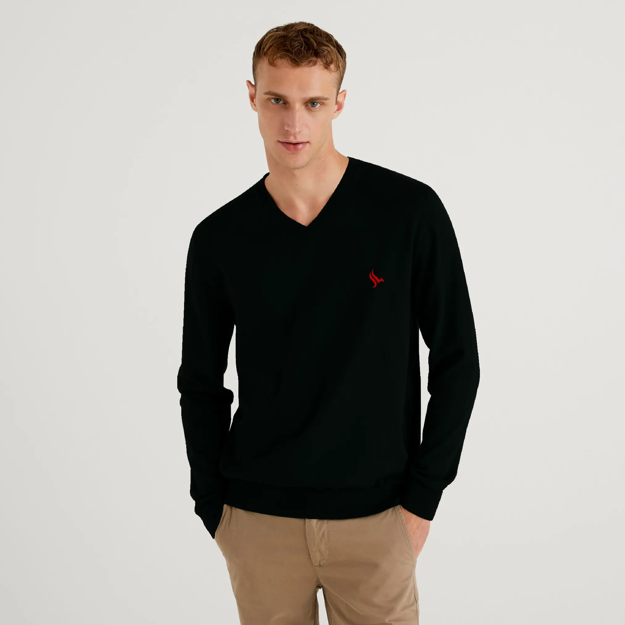 PHOENIX Black Cotton Men's Pullover V Neck