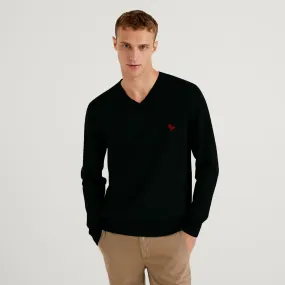 PHOENIX Black Cotton Men's Pullover V Neck
