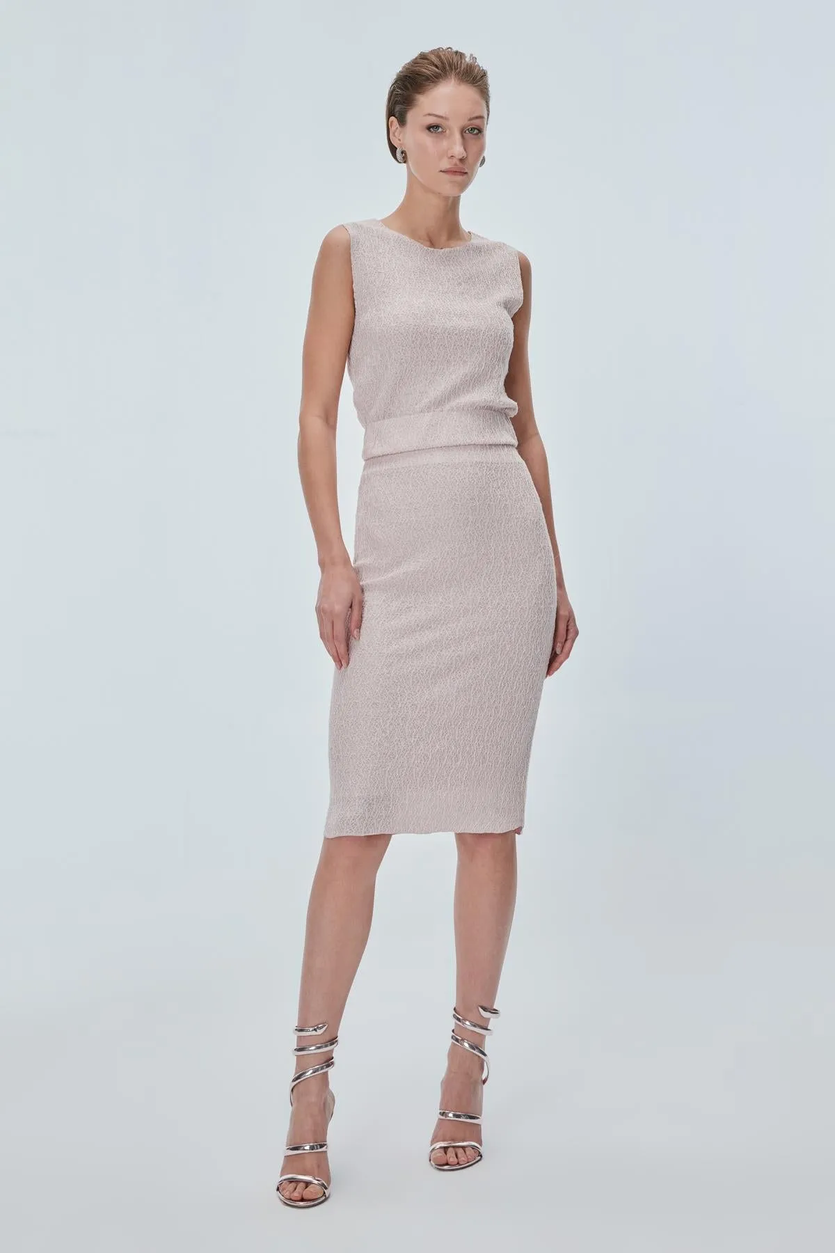 Pink Pencil Skirt with Elasticated Waist Detail