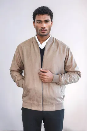 Plain Zippered Pockets Cream Men Bomber Coat - Wessi