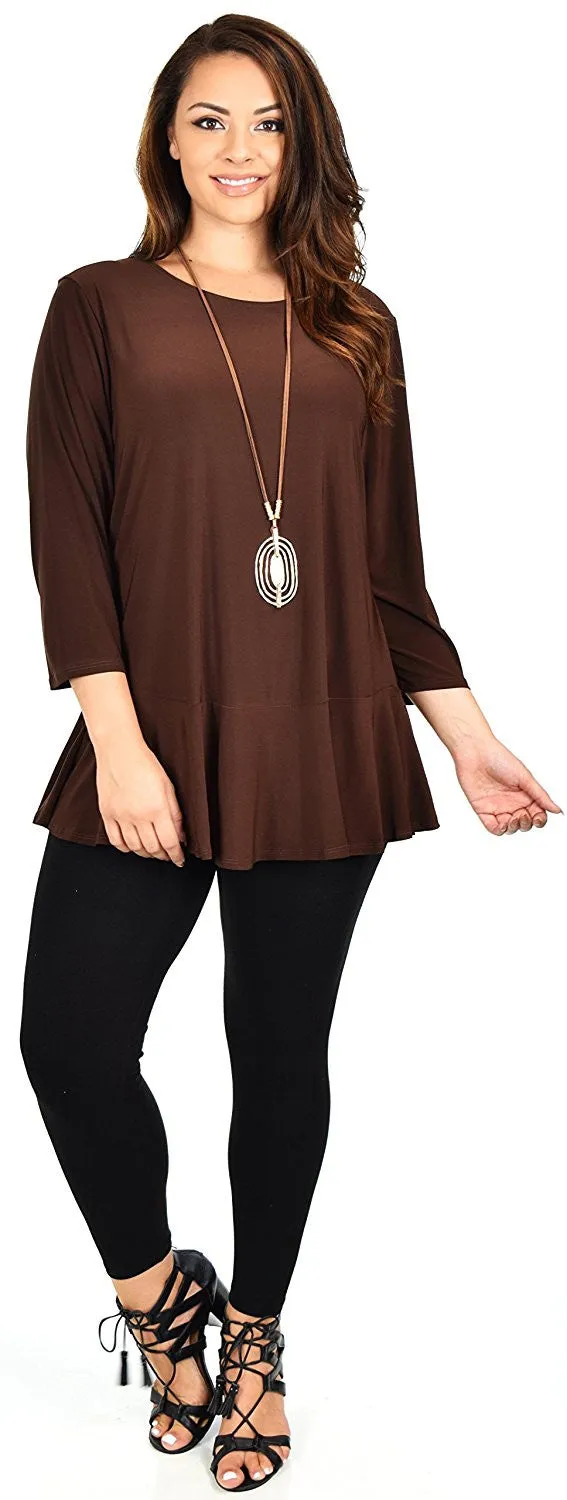 Plus Size Flare Hem Babydoll Summer Swing Tunic Blouse Top