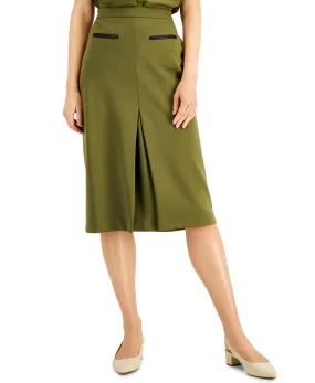 Pull-On Knee-Length Pleated Pencil Skirt