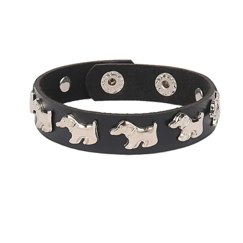 Punk Leather Bracelet for 90s Men Women Rivet Cuff Bangle Bracelet Adjustable Black Leather Wristband Metal Studded Jewelry Gift