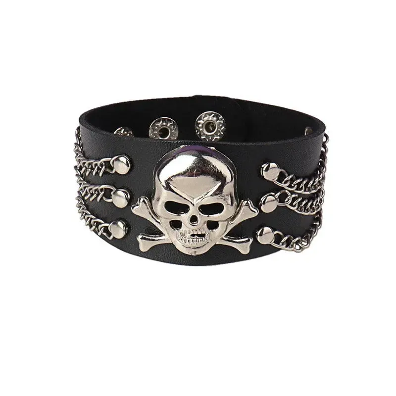 Punk Leather Bracelet for 90s Men Women Rivet Cuff Bangle Bracelet Adjustable Black Leather Wristband Metal Studded Jewelry Gift