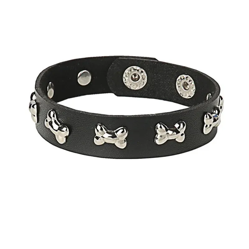 Punk Leather Bracelet for 90s Men Women Rivet Cuff Bangle Bracelet Adjustable Black Leather Wristband Metal Studded Jewelry Gift