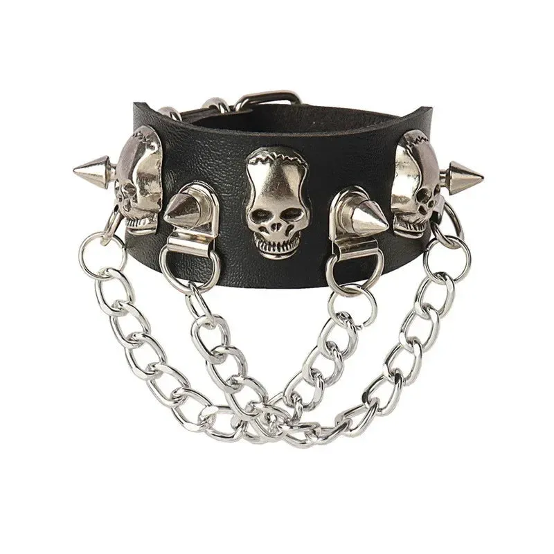 Punk Leather Bracelet for 90s Men Women Rivet Cuff Bangle Bracelet Adjustable Black Leather Wristband Metal Studded Jewelry Gift