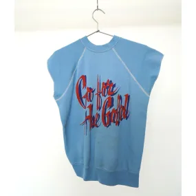 "Retail" Vintage Go For The Gold Script Sleeveless Pullover Sweater Blue XL Men's
