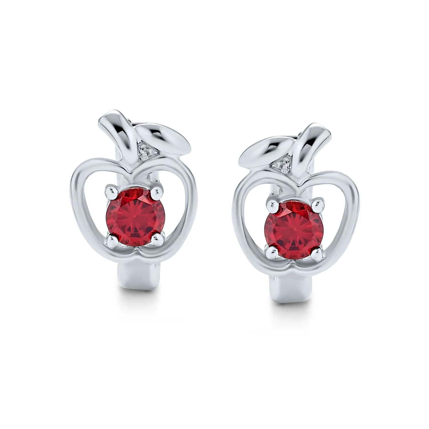 Red CZ Apple Kpop Huggie Hoop Earrings Cubic Zirconia Sterling Silver