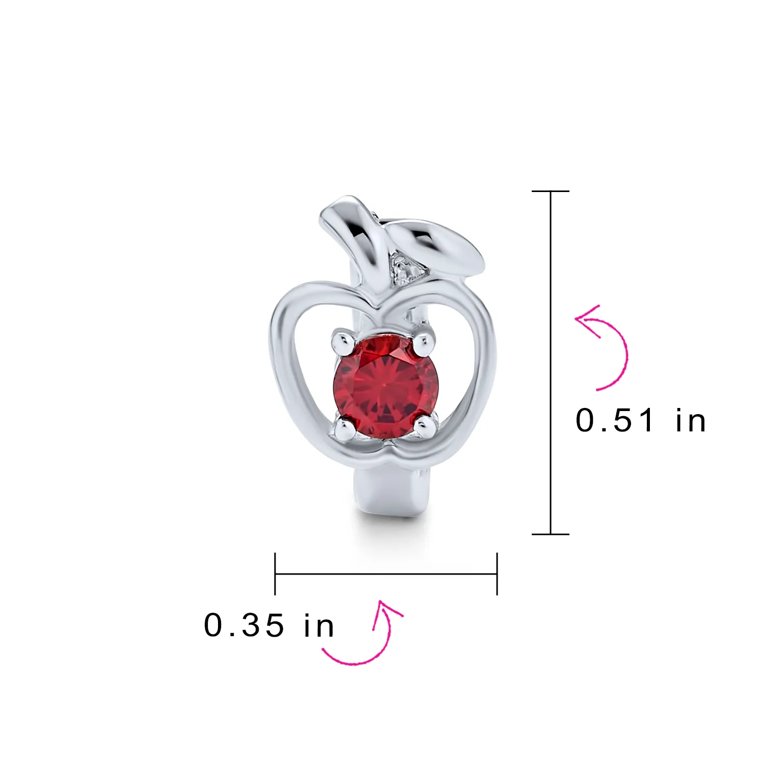 Red CZ Apple Kpop Huggie Hoop Earrings Cubic Zirconia Sterling Silver