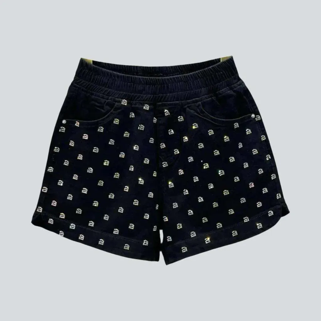 Rhinestone denim shorts with rubber