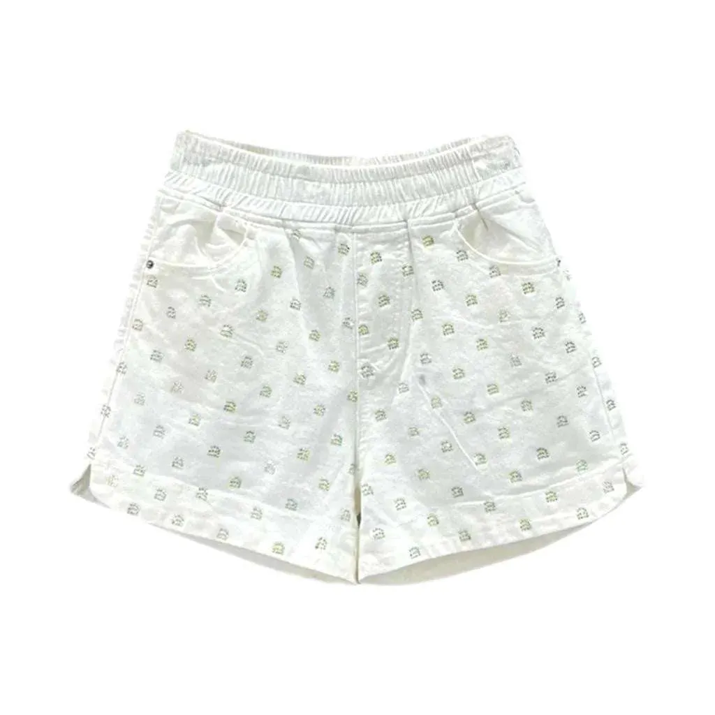 Rhinestone denim shorts with rubber