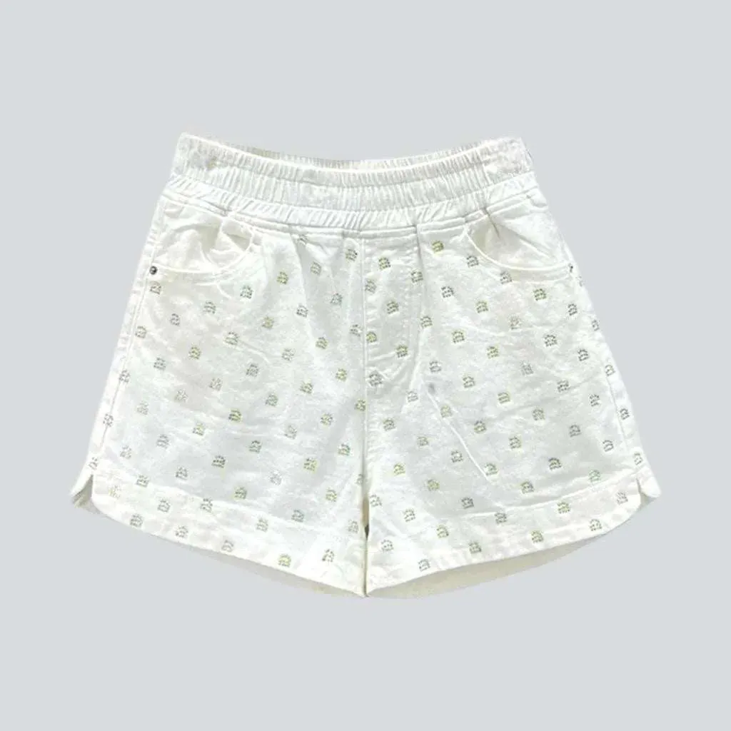 Rhinestone denim shorts with rubber