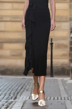 ROMANIE MIDI SKIRT (BLACK / BLK FLOWER)- VS1815F