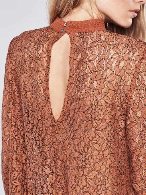 Secret Origins Pieced Lace Tunic in Orange