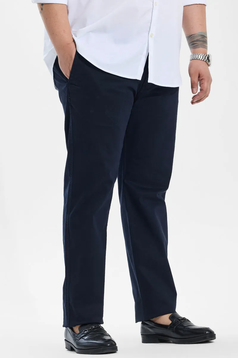 Seemly Greyish Blue Plain Regular Fit Plus Size Chinos