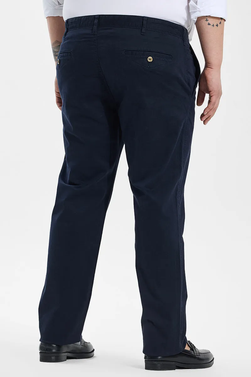Seemly Greyish Blue Plain Regular Fit Plus Size Chinos