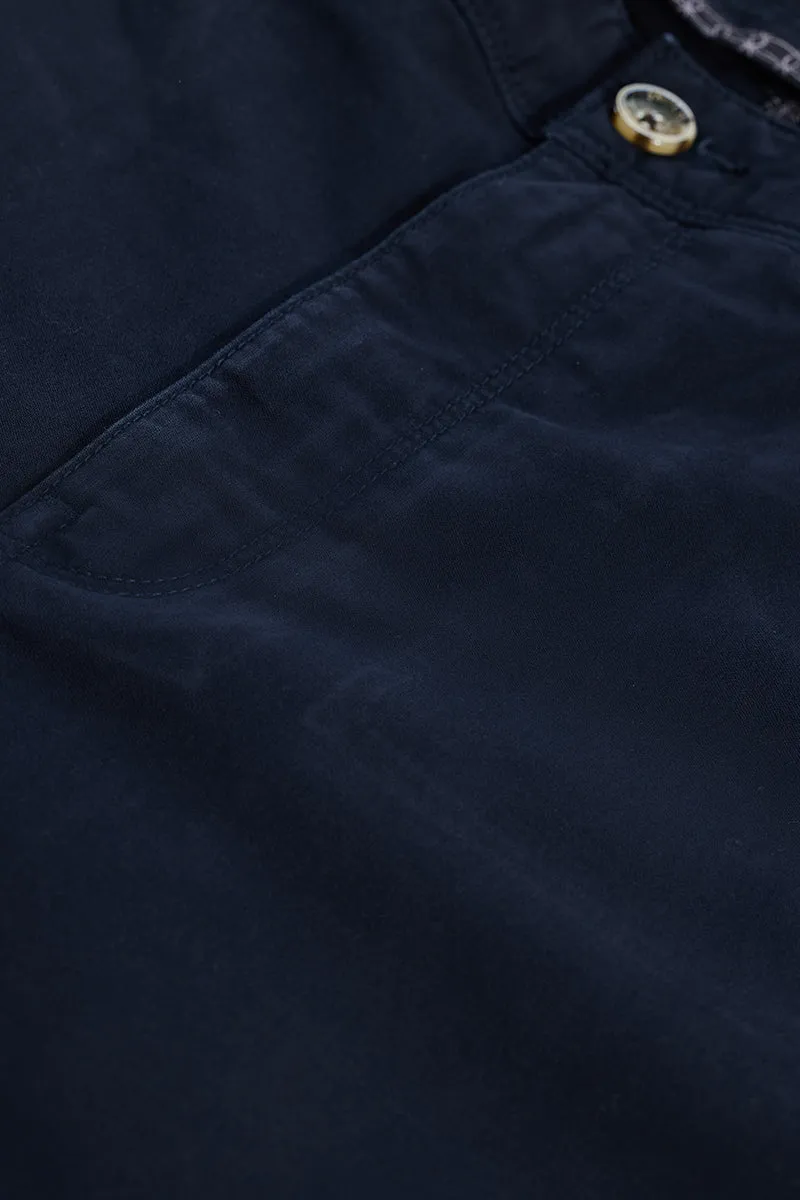 Seemly Greyish Blue Plain Regular Fit Plus Size Chinos