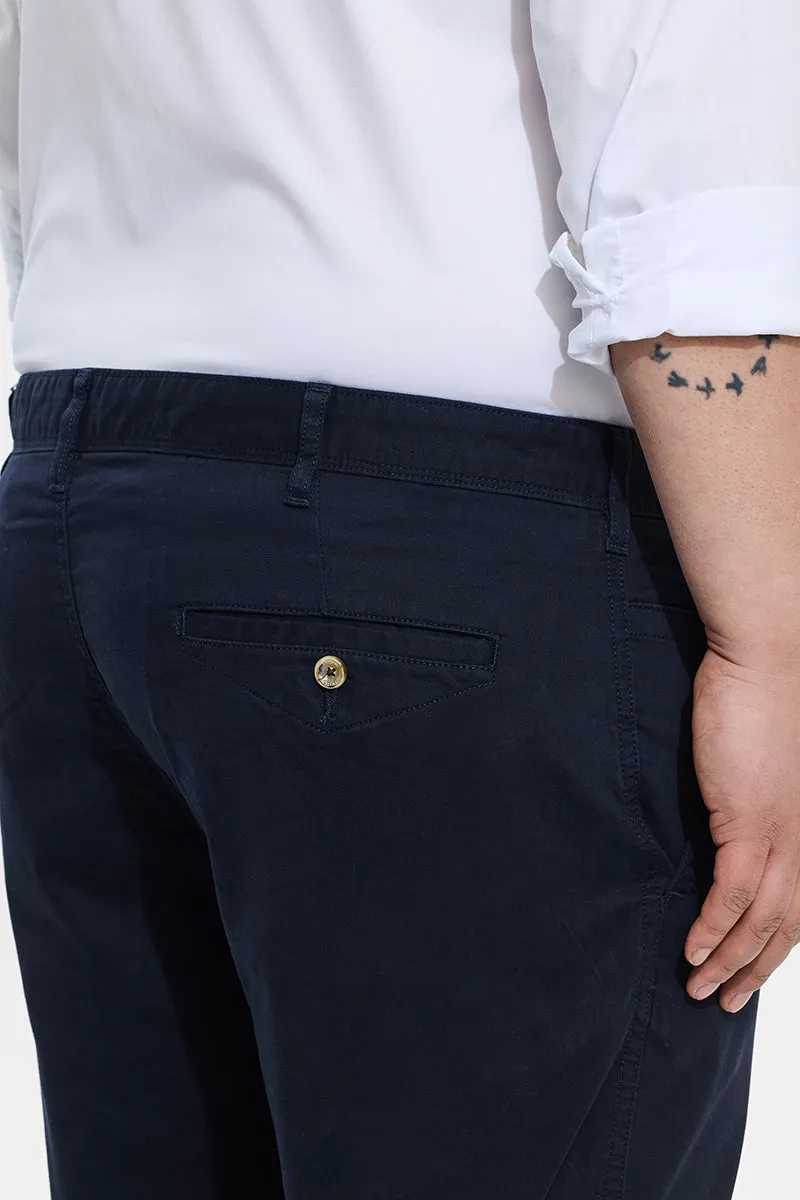 Seemly Greyish Blue Plain Regular Fit Plus Size Chinos