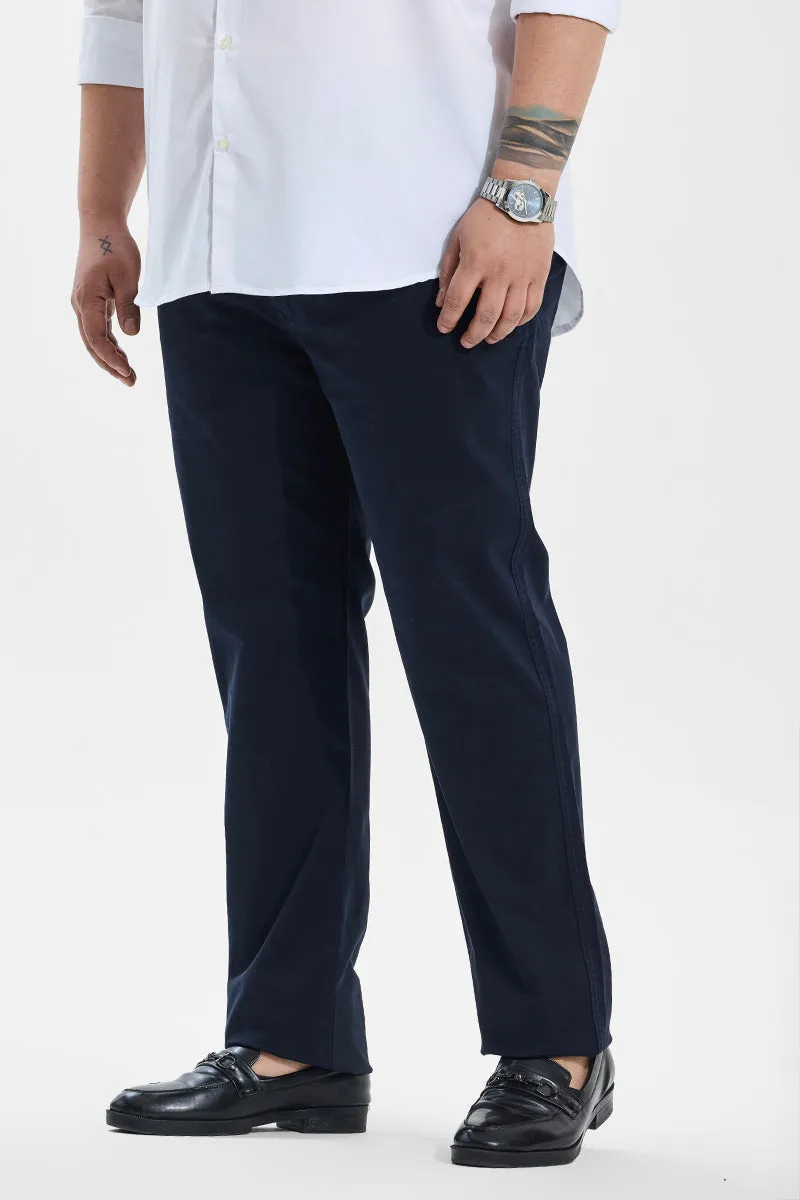 Seemly Greyish Blue Plain Regular Fit Plus Size Chinos