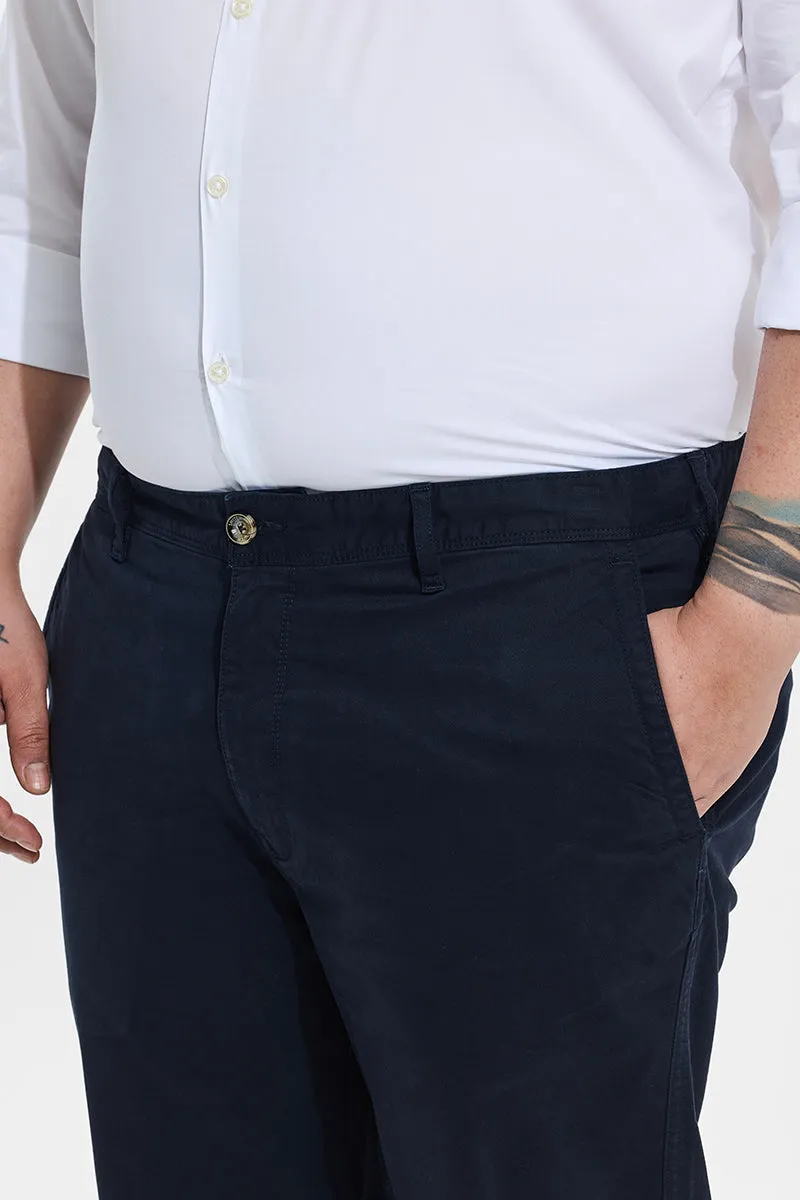 Seemly Greyish Blue Plain Regular Fit Plus Size Chinos