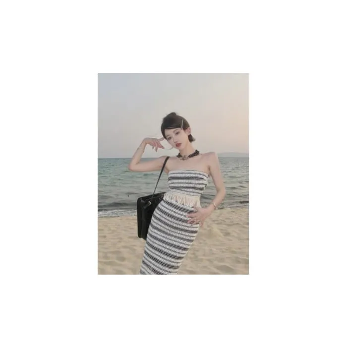 Set: Striped Tube Top   Mid Waist Maxi Pencil Skirt