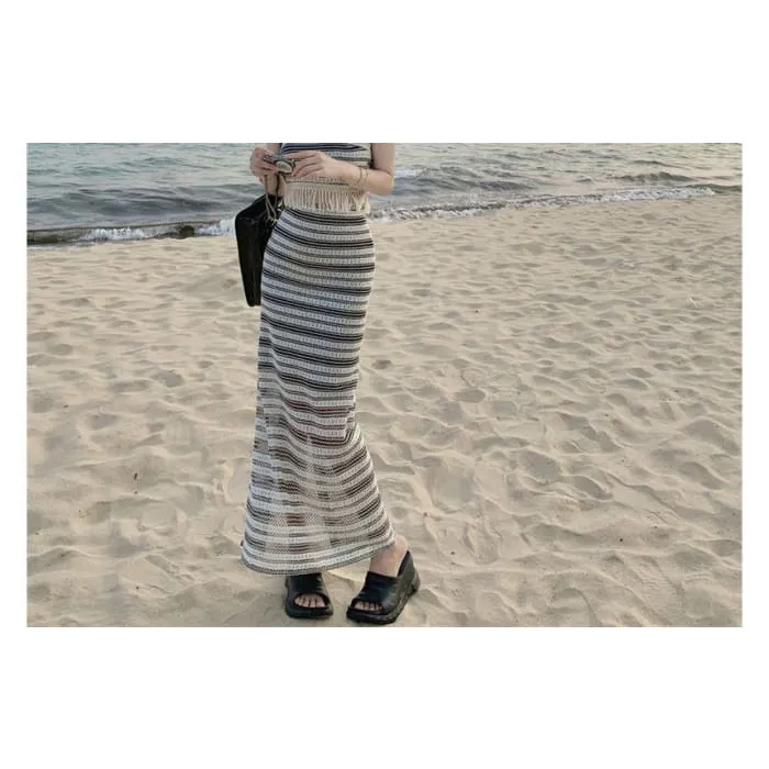 Set: Striped Tube Top   Mid Waist Maxi Pencil Skirt