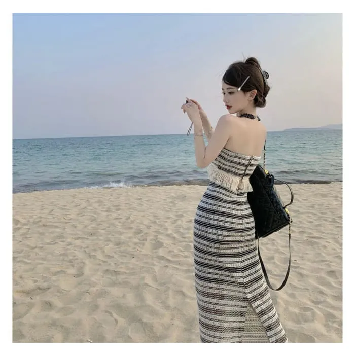 Set: Striped Tube Top   Mid Waist Maxi Pencil Skirt
