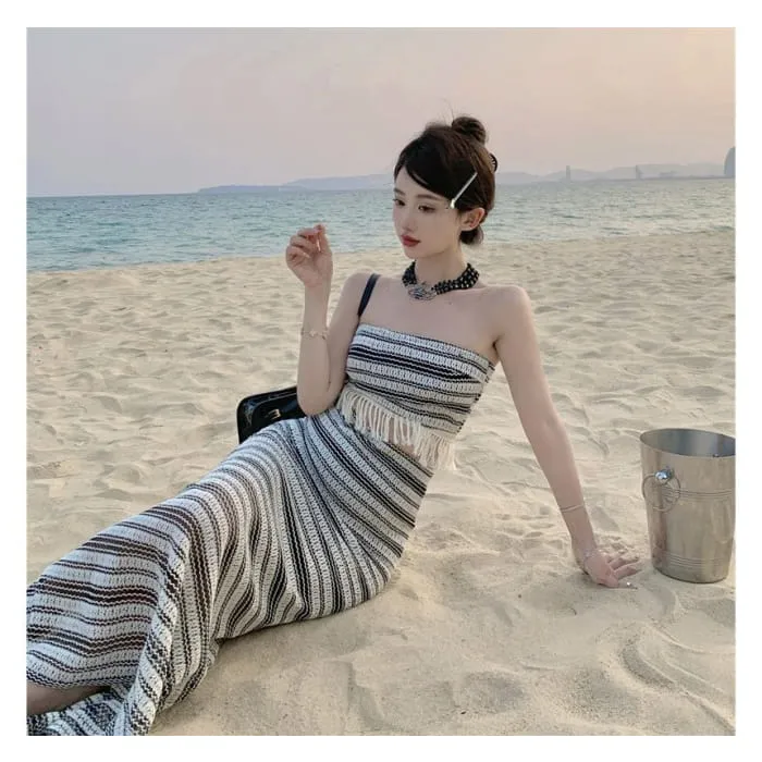 Set: Striped Tube Top   Mid Waist Maxi Pencil Skirt