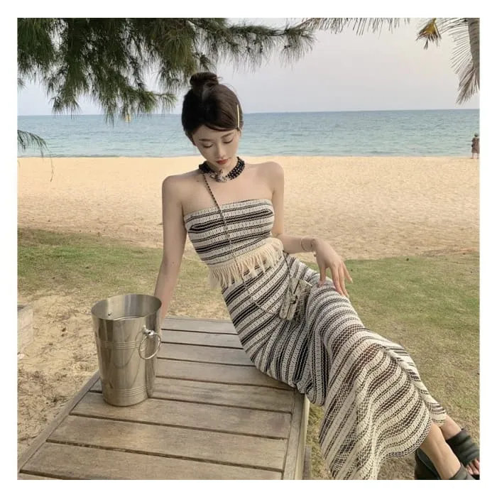 Set: Striped Tube Top   Mid Waist Maxi Pencil Skirt