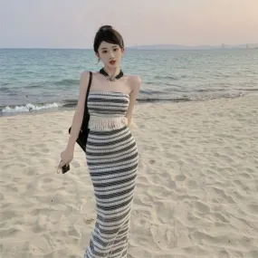 Set: Striped Tube Top   Mid Waist Maxi Pencil Skirt