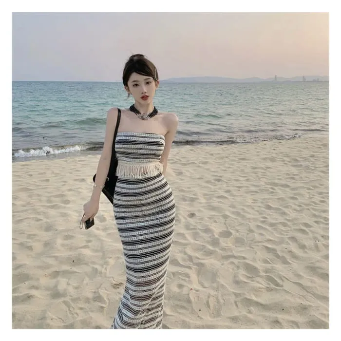 Set: Striped Tube Top   Mid Waist Maxi Pencil Skirt