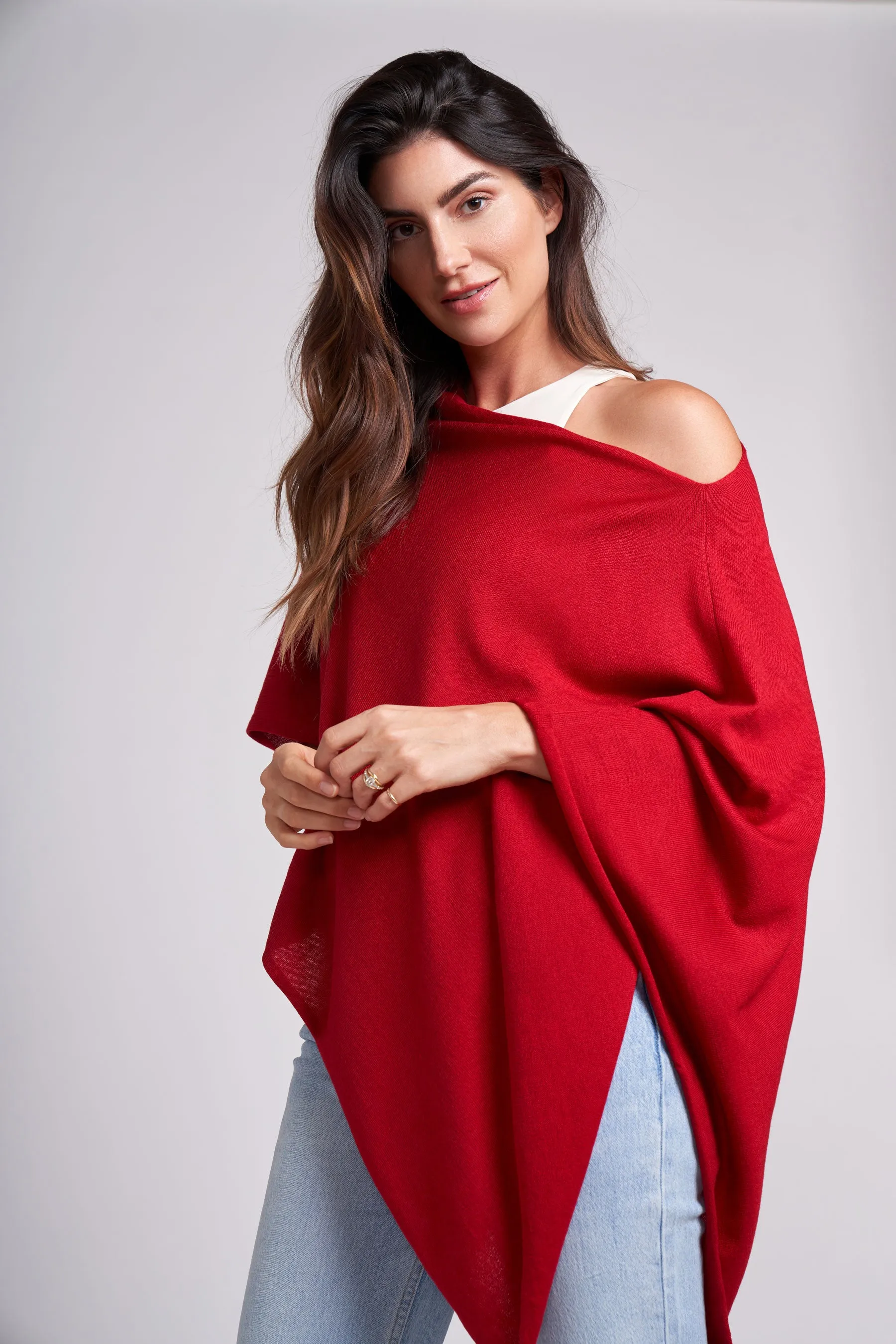 Simply Red Eva Lightweight Knit Poncho