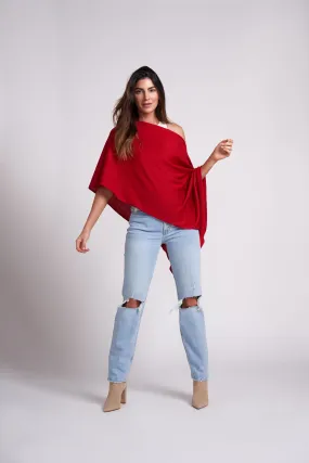 Simply Red Eva Lightweight Knit Poncho