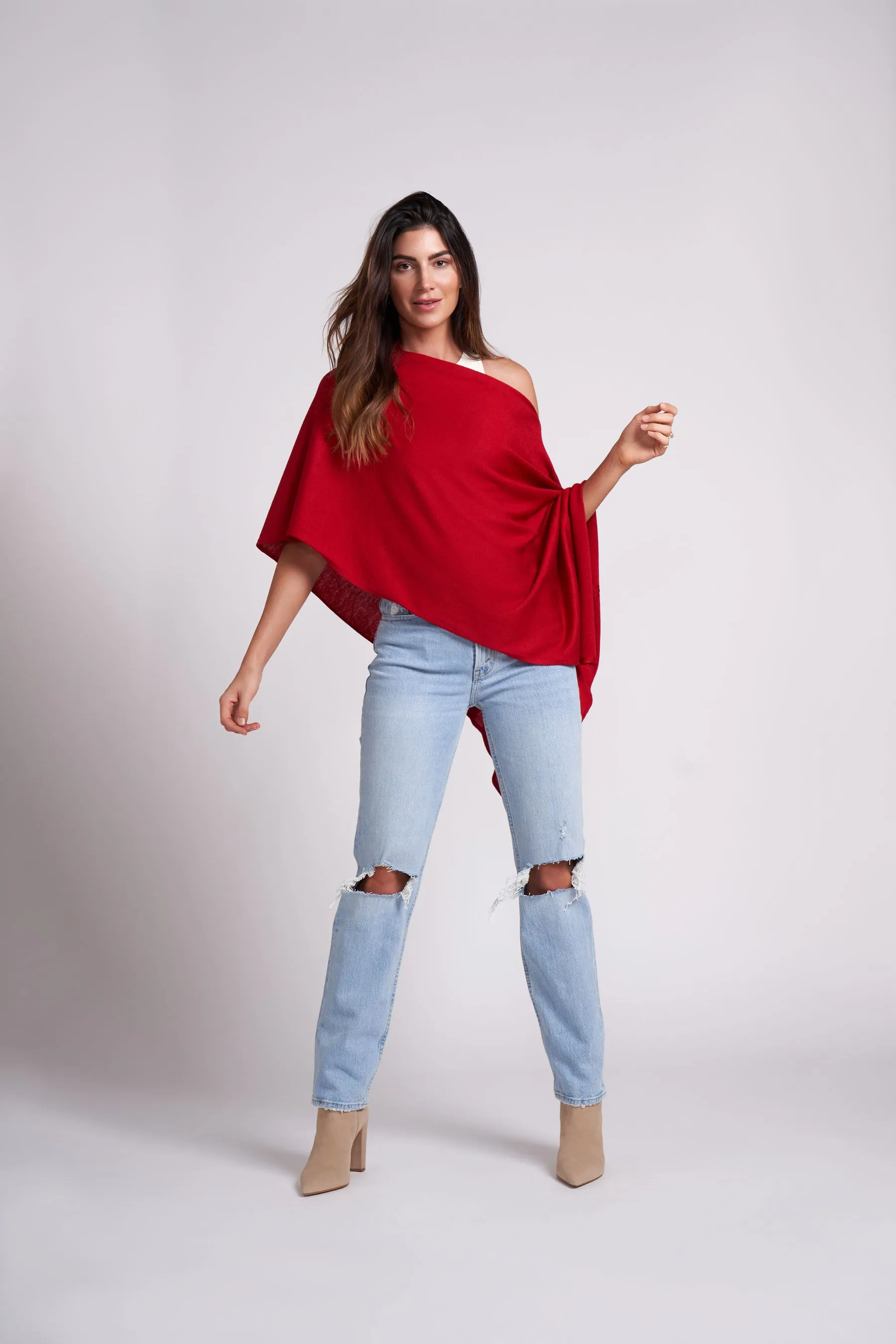 Simply Red Eva Lightweight Knit Poncho
