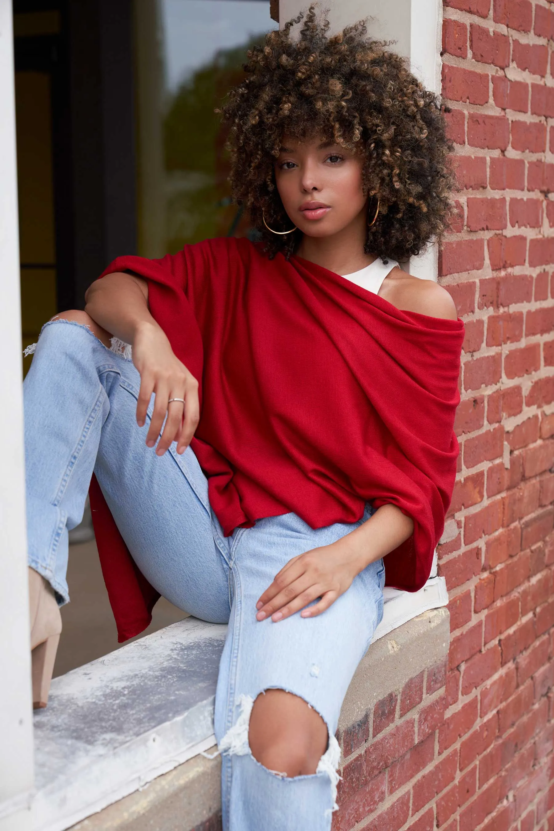 Simply Red Eva Lightweight Knit Poncho