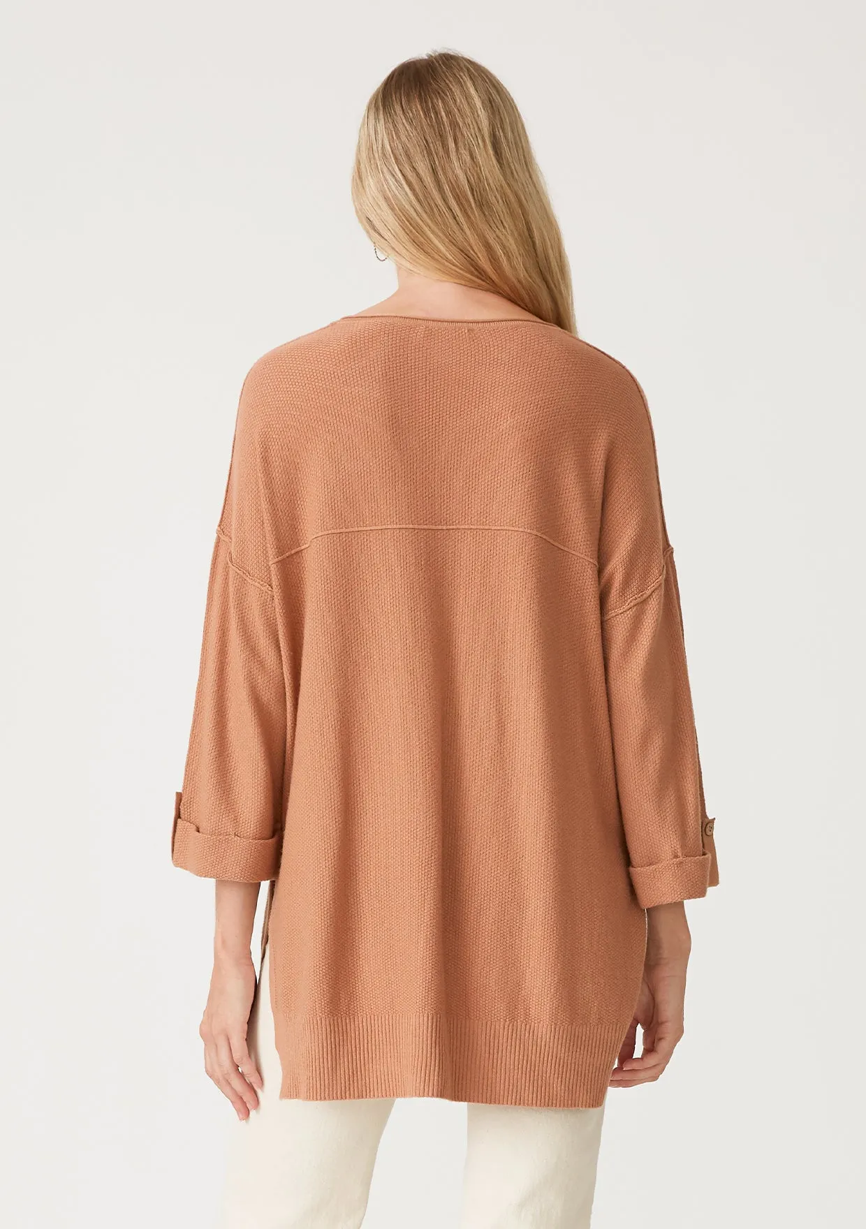 Solid 3/4 Sleeve Button Front Pullover