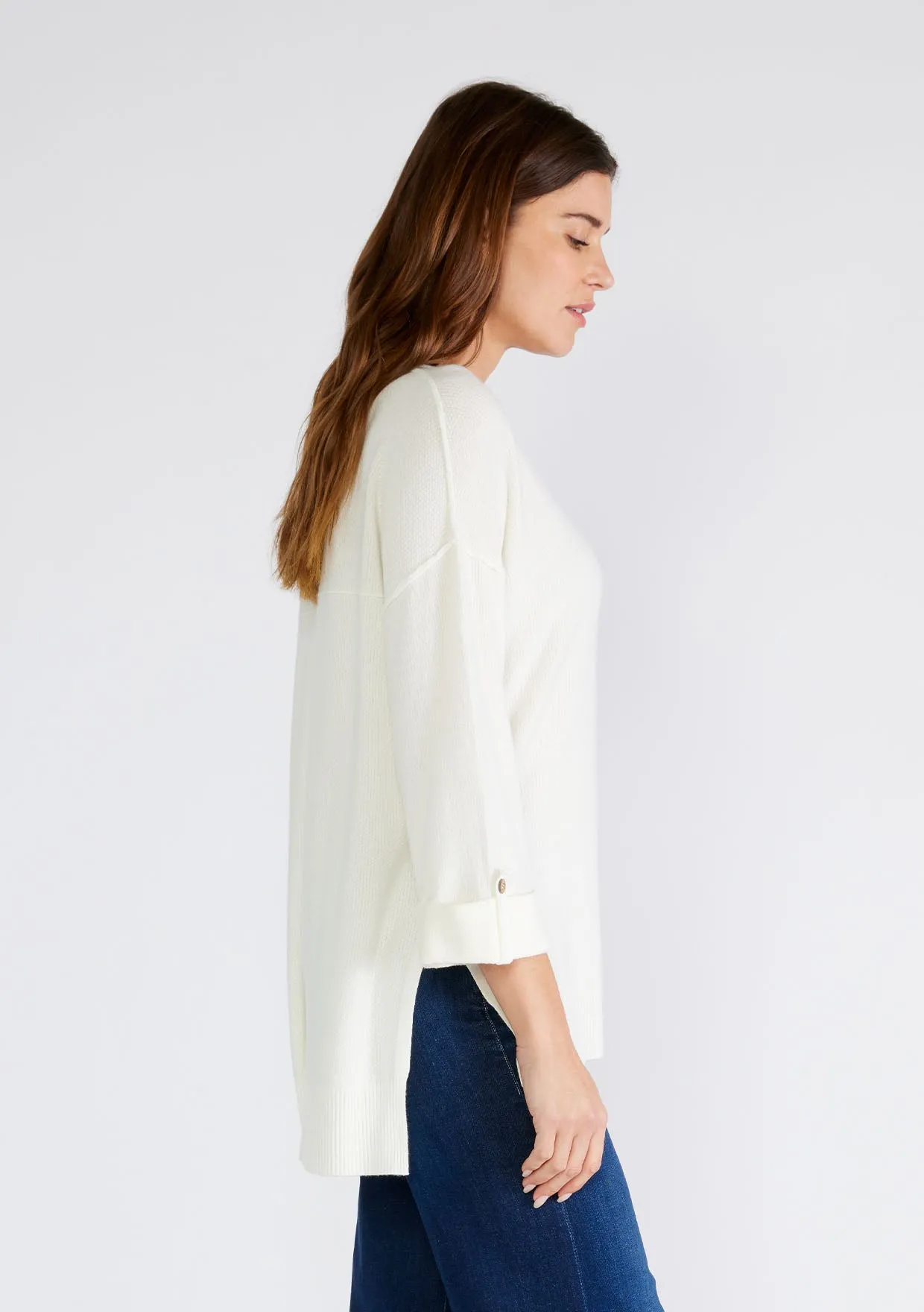 Solid 3/4 Sleeve Button Front Pullover