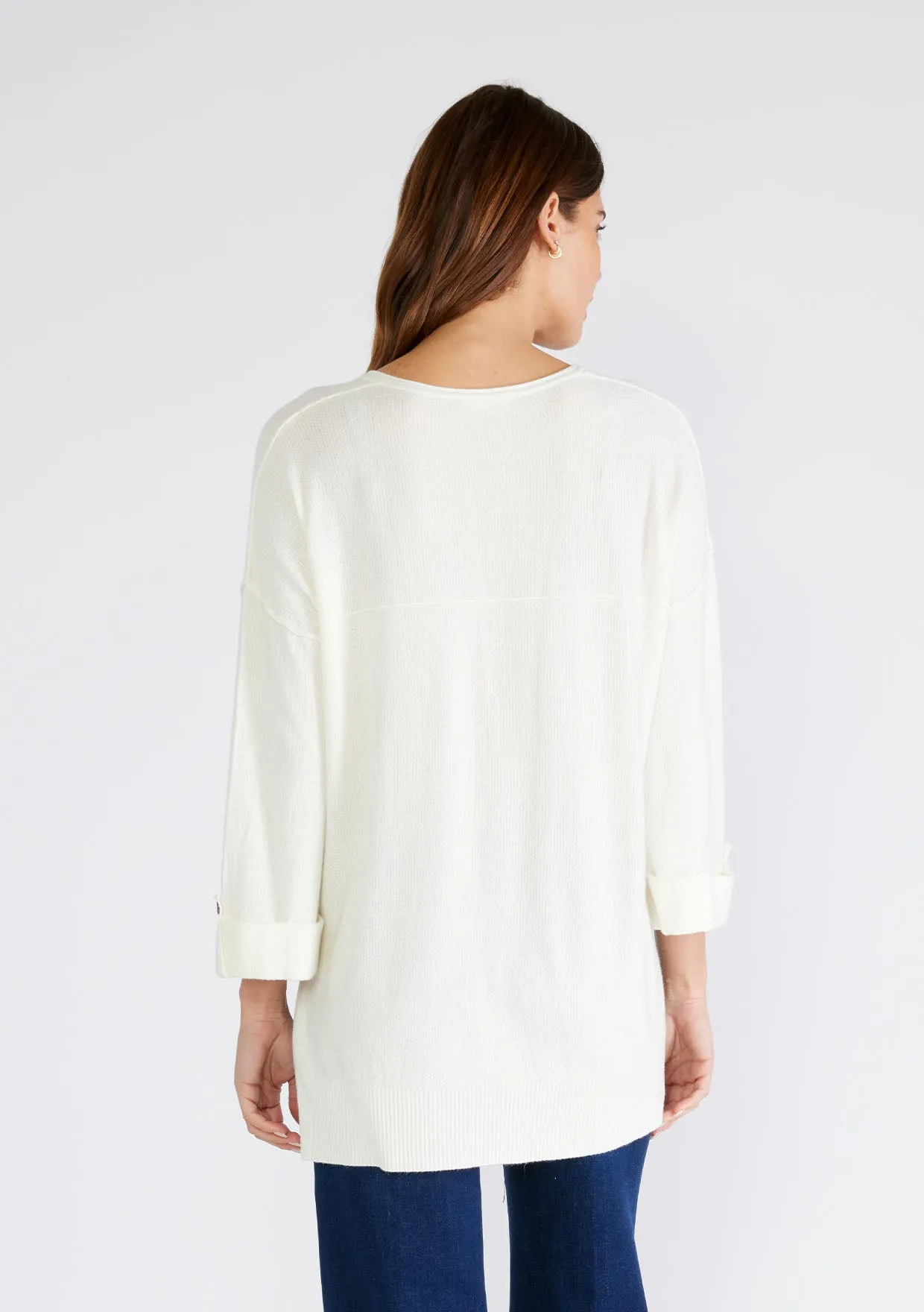 Solid 3/4 Sleeve Button Front Pullover