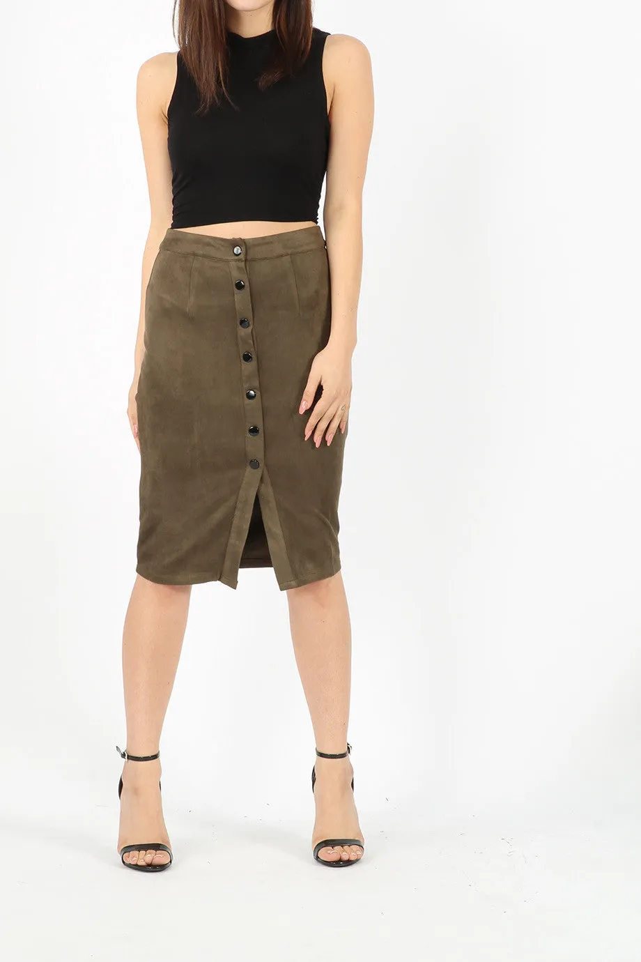 SUEDETTE MIDI PENCIL SKIRT