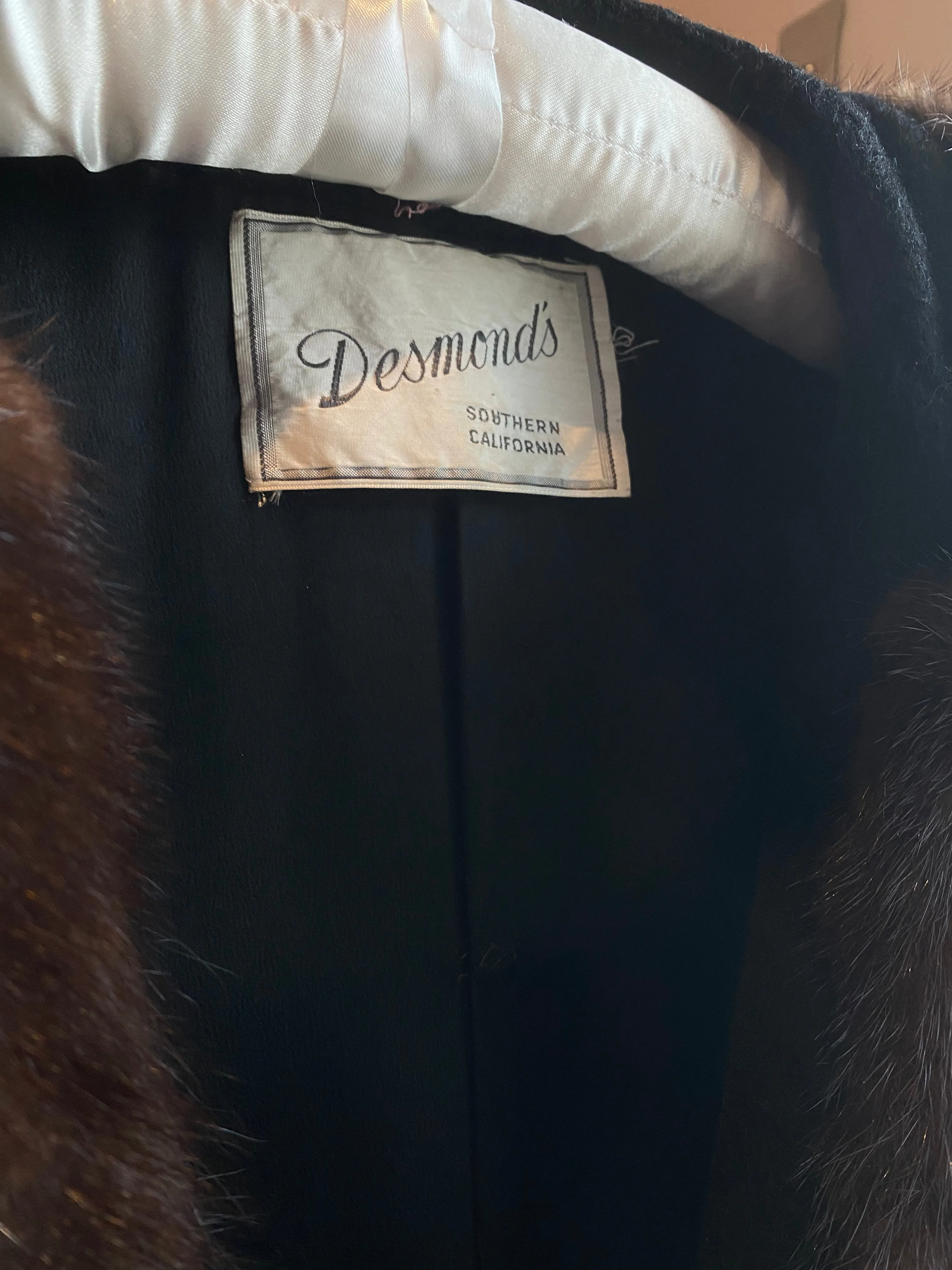 Sumptuous 1950's Black Cocoon Coat With HUGE Mink Collar / SM