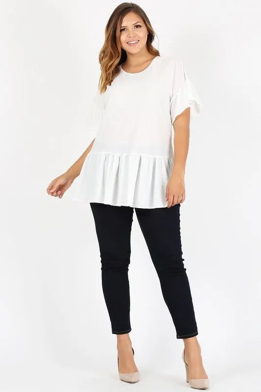 SWEET LINDSEY- PLUS Ruffle Solid Tunic Top
