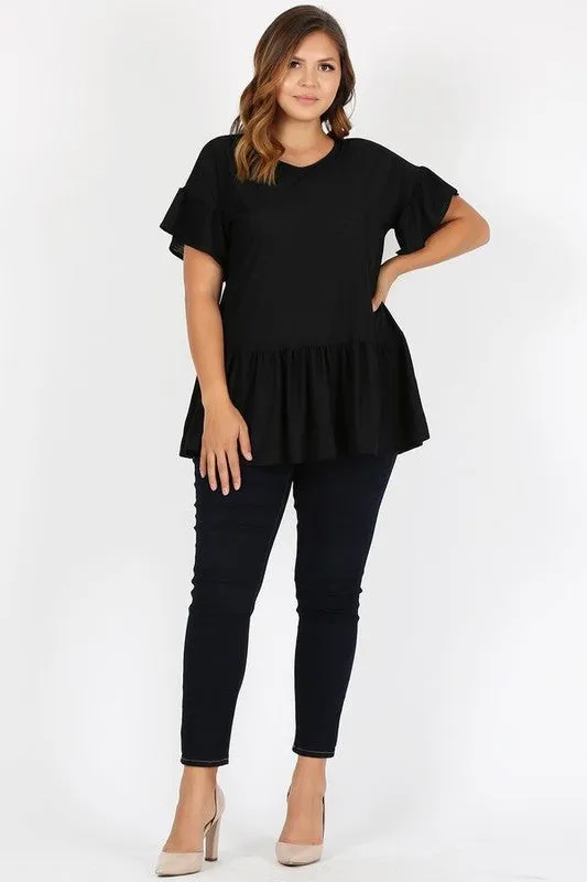 SWEET LINDSEY- PLUS Ruffle Solid Tunic Top