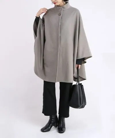 Synthetic Leather Button Poncho Coat