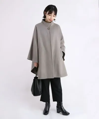 Synthetic Leather Button Poncho Coat