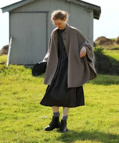Synthetic Leather Button Poncho Coat