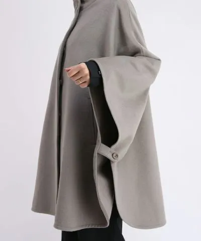 Synthetic Leather Button Poncho Coat