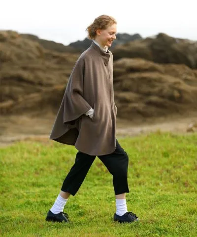 Synthetic Leather Button Poncho Coat
