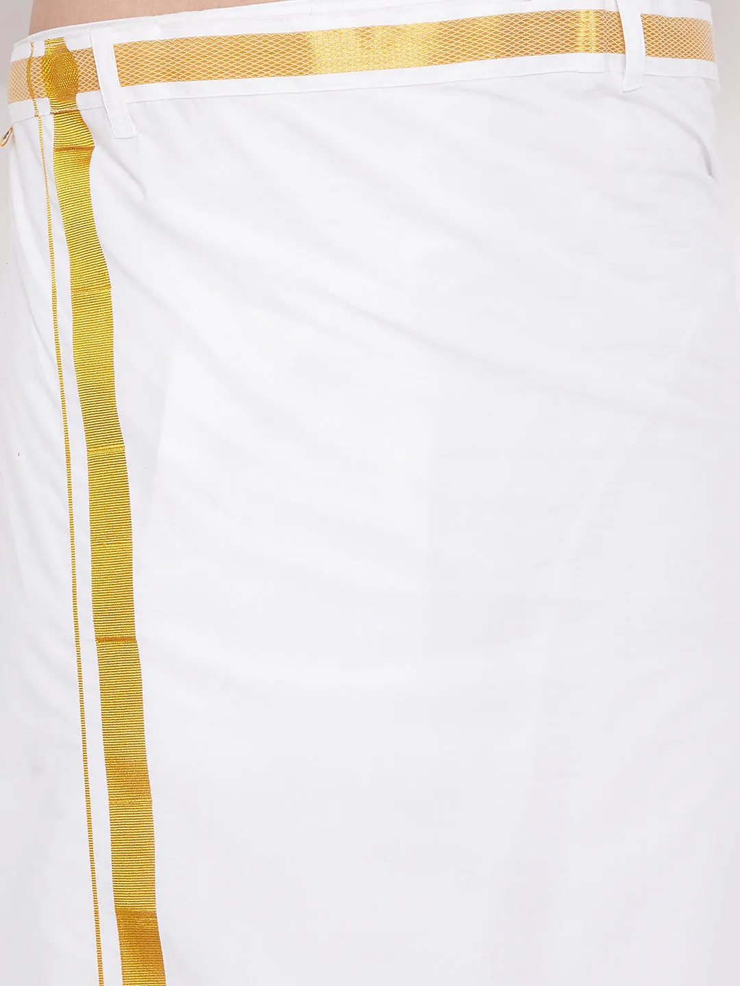 VASTRAMAY Men's Rose Gold Silk Blend Shirt And Mundu